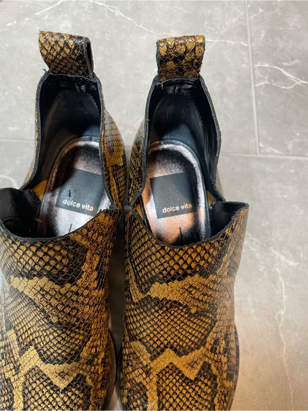 Dolce Vita Sonni Snake-Print Pointed Ankle Booties - Yellow/Brown - Picture 3 of 7